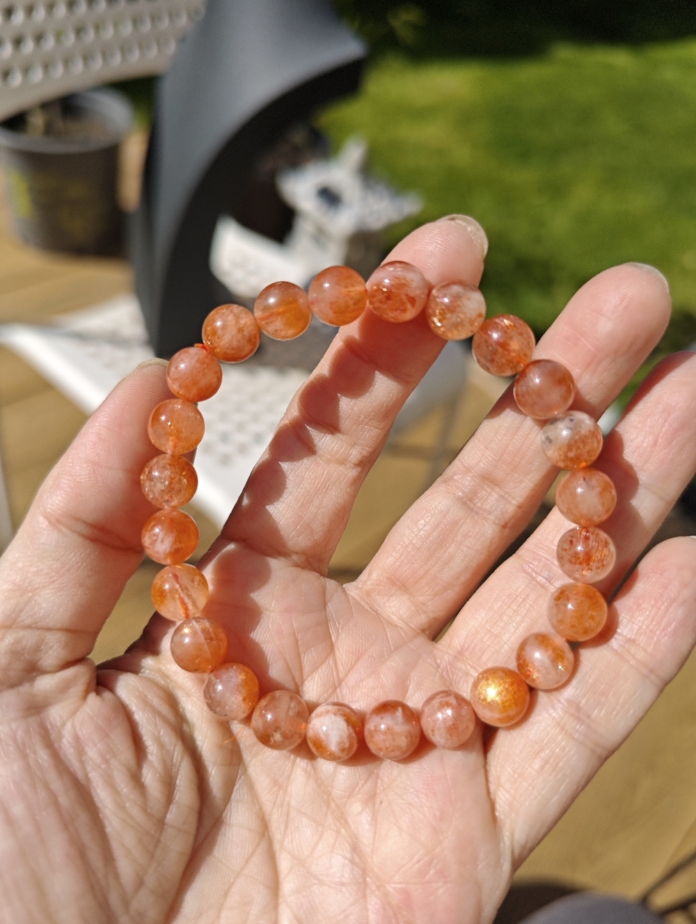 Sunstone Beaded Stretch Bracelet - Orange
